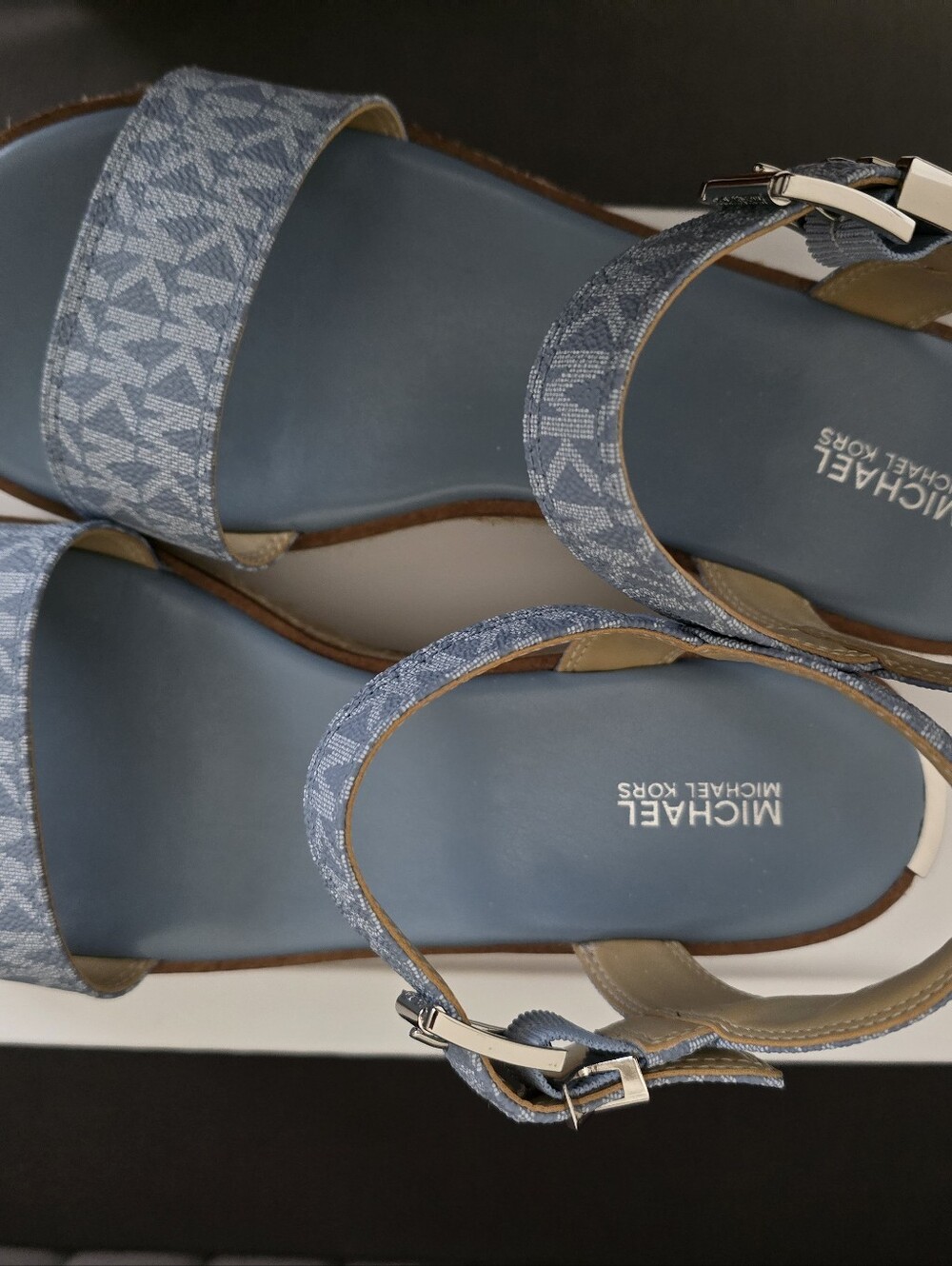 Michael Kors (Two Pair) Light Blue Logo And Pink Espadrille Platform Sandals - Picture 4 of 11